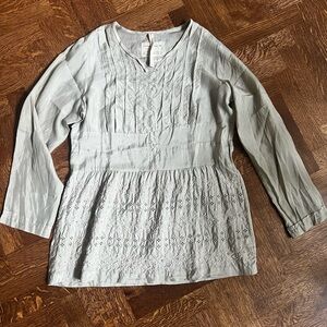 VINTAGE JOHNNY WAS‎ Silk Embroidered Floral Baby Doll Top Boho Cottagecore M